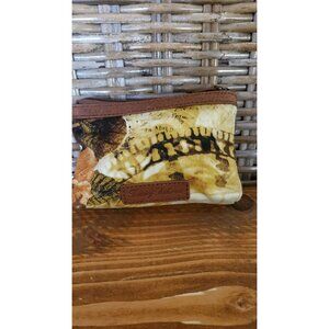 Tommy Bahama Canvas Zipper Pouch With Tropical Nautical Print & Leather Details